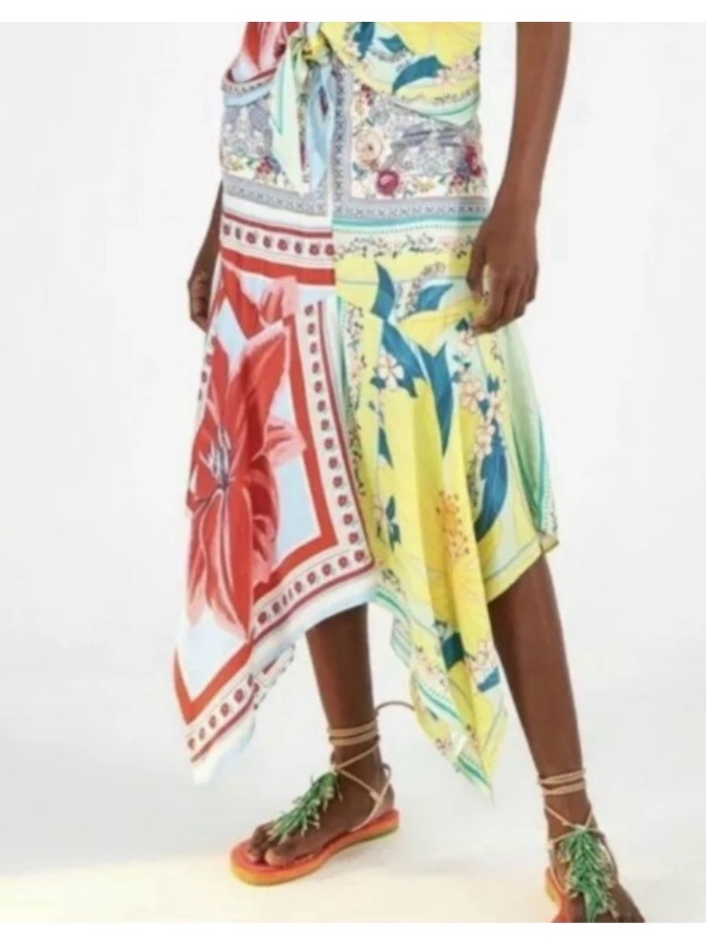 FARM Rio Asymmetrical Azalea Mix Floral Skirt in Yellow & Red